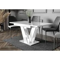 Home Collective Esstisch ausziehbar Tisch Küchentisch Esszimmertisch Ausziehtisch (Esszimmer Küche Wohnzimmer Esstisch erweiterbar), modernes Design mit V-Gestell, 120-160x80 cm Weiß glänzend