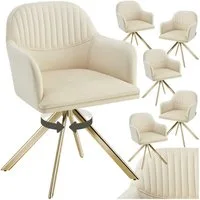 tectake Esszimmerstuhl Samt-Drehstuhl gepolstert, mit durchgehender Lehne, 56 x 59 x 81 cm (Bürostuhl Lona in creme/gold, 6 St), 360° drehbar, schlanke Stahlbeine, bodenschonend, Belastbarkeit 120 kg