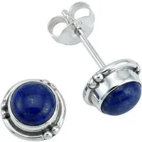 mantraroma Paar Ohrstecker LITANG aus 925 Silber mit Lapis Lazuli (Paar, Paar Ohrringe mit Schmuckbeutel), 925 Sterling Silber Ohrringe für Damen