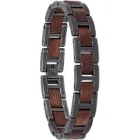 Holzkern Edelstahlarmband 9120078334201, Herren-Armband Edelstahl mit Holz Acoustic Walnuss/Antik-Silberfarben