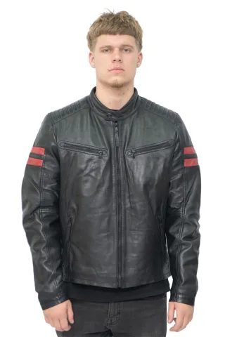Retro-Bomberjacke aus schwarzem Leder für Herren – Rom