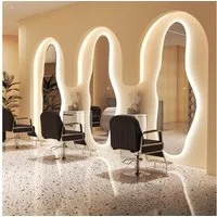 WDWRITTI Spiegel Friseurspiegel groß für Friseurladen Friseurspiegel Hotel Wohnzimmer (Wandspiegel mit LED Beleuchtung asymmetrisch, 1-St., 165x60cm), 3Lichtfarben, Dimmbar, Speicherfunktion