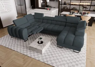 Wohnlandschaft Schlafsofa BASTIEN RELAX in Stoff Moly Graphit Ottomane Rechts