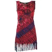 Guru-Shop Midikleid Batik Minikleid, Unikat Boho Fransenkleid - pink alternative Bekleidung