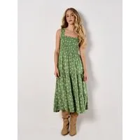 Apricot Midikleid Gestuftes Kleid mit Orchideenprint (Nicht angegeben) mit Smokdetails