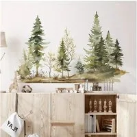 Montegoni Wandtattoo Aquarell-Wald-Wandaufkleber – perfekt für Schlafzimmer, Wohnzimmer (1 St., 1 x Wandaufkleber Aquarellwald), Abnehmbar, selbstklebend