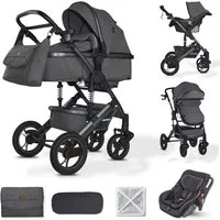 Bronea Kombi-Kinderwagen EXQUISE 2.0 Kinderwagen 3in1 mit MATRATZE, BUGGY & AUTO-BABYSCHALE, (Set), NEUES HOCHWERTIGES MODELL,Wickeltasche,Regen-, Mücken- & Sonnenschutz
