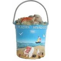 ELLUG Spardose Sparbüchse – Strandeimer „Urlaubs-Spardose“ aus Kunststein H.: 11cm
