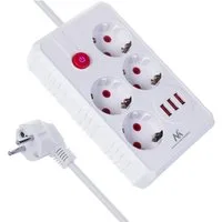 Maclean 4 Steckdosen 2500W 3xUSB Mehrfachsteckdose 4-fach (Kabellänge 1.5 m), 110-240V AC 50/60Hz, 2.1A