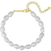 Hey Happiness Perlenarmband Damen aus Süßwasserperlen, 18K Gold Vergoldet, 925 Silber Armkette weiße Perlen, Brautschmuck