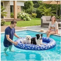 PawHut Hundematte Aufblasbares Schlauchboot Hunde Faltbare Schwimmende Wassermatte Hund, PVC, für Hunde bis 40kg 155 x 104 x 25 cm Blau