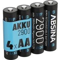ABSINA Akku AA Mignon 2900 - 4x NiMH Wiederaufladbare Akkus mit min. 2650mAh Akku 2650 mAh (1.2 V)