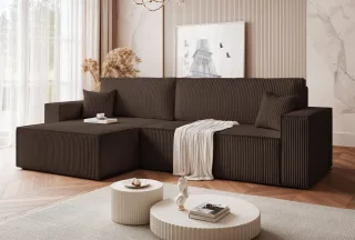 Ecksofa Schlafsofa Sofa ADARA MAX in Stoff Poso Braun Ottomane Links