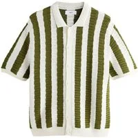 Next Kurzarmhemd Gestreiftes Strickhemd mit Häkeldetail (1-tlg)