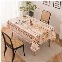 BTTO Gartentischdecke Boho Tischdecke Vintage wasserdicht & ölbeständig mit Quasten, Rechteckige Tischdecke, Möbelschutz Outdoor für Terrasse