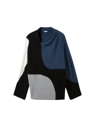 Tom Tailor - Gemusterter Strickpullover black shapes design - Gr. - M