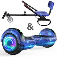 SISIGAD Balance Scooter Kart Set, 6,5'' Hoverboard mit kart,LED, Bluetooth, 8 km/h, 160W, Hoverboards mit Sitz, bis zu 7-8km,Geschenke für Kinder