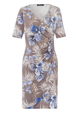 FRANK WALDER - Jerseykleid BOTANICAL STORY mit zauberhaftem Print taupe/sky blue - Gr. - 46