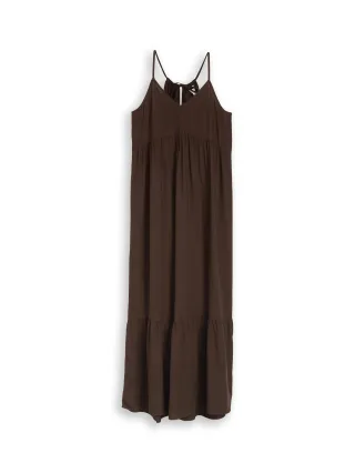Denim Tom Tailor - Maxi-Kleid mit Volants cool dark brown - Gr. - S