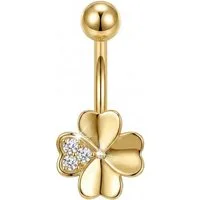 Karisma Schmuck Bauchnabelpiercing Kleeblatt Herz Chirurgenstahl 316L Vergoldet mit Zirkonia Kristallen, Bauchpiercing Glücksbringer