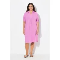 Ulla Popken Jerseykleid Kleid Leinenmix Oversized Hemdkragen Halbarm