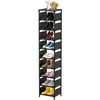 TUWENA Schuhregal Schuhregal Schmal und Hoch Schwarz mit 10 Ebenen,Schmaler Schuhschrank, 33 x 28 x 160 cm, Metallgestell, Einlegeböden aus Vliesstoff