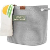 WIESEN.design Aufbewahrungskorb MATTEO 42x30xH38 cm 48 L, Wäschekorb geflochten aus Baumwolle (faltbarer Wäschekorb, Wäschetonne, laundry basket, Wäschesammler, Aufbewahrungskorb groß, Korb geflochten), inkl. schwerem Wäschesack, gratis Versand