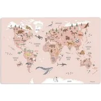 scriptum Schreibtischunterlage für Kinder – „Weltkarte Tiere rosa“ – 60 x 40 cm – aus Premium Vinyl, (1 tlg)