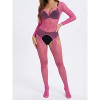 Elegant Love Bodystocking-Ouvert Netz-Strumpfbody mit offenem Schritt – figurbetontes Catsuit-Dessous Stilvolle Reizwäsche – Netz-Body, schulterfreier Ausschnitt, S–XL