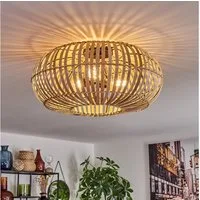 hofstein Deckenleuchte moderne Deckenlampe aus Metall/Bambus in Schwarz/Natur, ohne Leuchtmittel, Deckenleuchte mit Lichteffekt, Ø 51 cm, 3 x E27, ohne Leuchtmittel