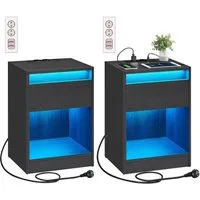VASAGLE Nachttisch mit einstellbarer LED-Beleuchtung, Steckdosen und Schublade (2-St), 2 AC-Steckdosen, 2 USB-Anschlüsse, modern, 1er/2er Set