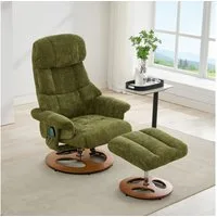 BBWL Massagesessel mit Liegefunktion 360° drehbar Chenille Stoff, Relaxsessel Massage Sessel mit Wärmefunktion und Hocker ergonomischer