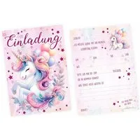 nikima Einladungskarten 10 Einladungskarten Einhorn mit Glitzer für Kindergeburtstag