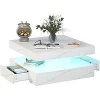 radelldar Couchtisch mit LED-Beleuchtung, 2 Schubladen und verdecktem Stauraum (1-St), Wohnzimmertisch matt 78x78x40 cm