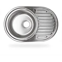 Stabilo Sanitär Edelstahlspüle Einbauspülbecken Chrom rund aus Edelstahl mit Abtropffläche rechts, 76.5/50 cm, (Komplett-Set, komplettem Siphon inkl. Befestigungsmaterial), mit Siphon
