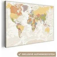 OneMillionCanvasses® Leinwandbild Weltkarte - Retro - Farben - Pädagogisch - Statistisch, Fotodruck (1 St), Leinwand Bilder Klein, Wand Dekoration Aesthetic 30x20 cm