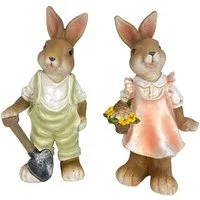 Logbuch-Verlag Dekofigur Osterhasen stehend 2er-Set mit Schippe und Blumen 21,5 cm