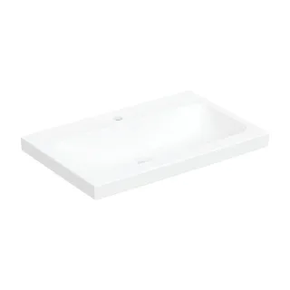 Geberit iCon Aufsatz-Waschtisch 501848006 70x48cm, Hahnloch mittig, ohne Überlauf, für Arbeitsplatte, weiß KeraTect