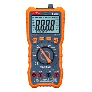 NJTY T28B TRMS Digital Multimeter 6000 Counts True RMS 20A Input AC DC Voltage Current Resistance Temperature Continuity