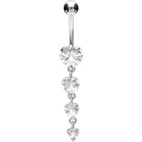 PIERCINGLINE Bauchnabelpiercing Chirurgenstahl Bananabell 4 KRISTALLHERZEN (Bananabells, 1-tlg)