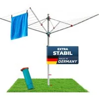 STAHLMANN COMMERCE GmbH Wäschespinne für draußen, 60 m, höhenverstellbar & drehbar mit Bodenhülse, inkl. Bodenhülse mit Deckel