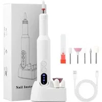 ibettertec Maniküre-Pediküre-Set Maniküre-Pediküre-Set Elektrischer Nagelfräser 18000 U/min Nagelfräser, Nagelfeile + 6 Aufsätze + Ladestation + USB-Ladekabel, USB-Ladung, Vor-/Rücklauf, LED-Anzeige, rutschfestes Griffdesign