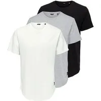 ONLY & SONS T-Shirt ONSMATT LONGY SS TEE 3-PACK (Packung, 3-tlg) Baumwolle, relaxed fit