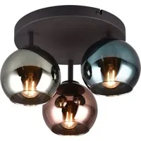 Reality Leuchten Deckenleuchte SHELDON, Deckenlampe 3-flammig exkl 3x E14 max 10W Glasschirme bunt, Leuchtmittel wechselbar, warmweiß - kaltweiß, Ø gesamt 33cm, Deckenleuchte blau grün + kupfer Glas verspiegelt