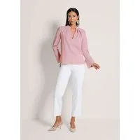 MADELEINE Langarmbluse Blusenshirt mit Streifendesign Baumwollbluse mit Rundhalsblende mit V-Ausschnitt und Langarm
