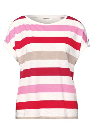 Street One - T-Shirt mit Rundhals und Knopfdetails salsa red - Gr. - 36