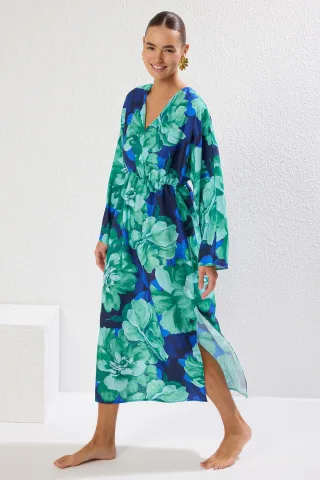 Bedrucktes Damen-Midikleid mit Spaghettiträgern, Oversize-Schnitt