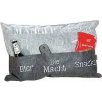 GILDE Dekokissen Männerkissen 45519 – „Bier, die Macht & Snacks“ – Grau – 60 × 39 cm