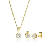 Elli DIAMONDS Schmuckset Set mit Diamanten Weiß Blumen Look (0.36 ct) 585 Gelbgold