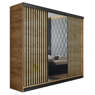 Kier Furniture Schiebetürenschrank, Honigeiche, Holzwerkstoff, 200x205x59 cm, Schlafzimmer, Kleiderschränke, Schwebetürenschränke